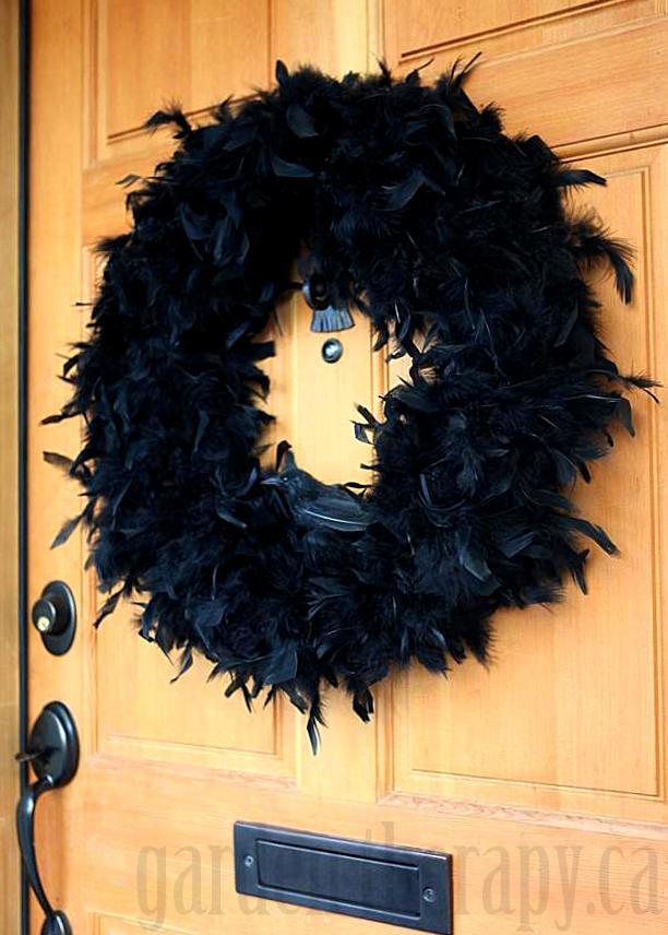 crow feather wreath halloween door