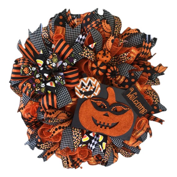 jack o lantern wreath front door