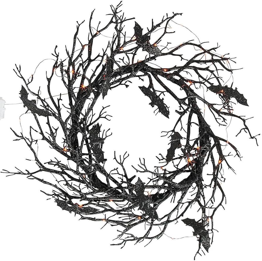 black bat garland across white doorway