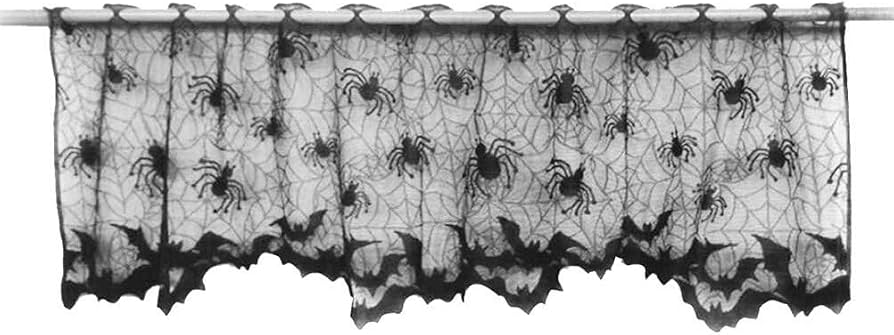 black spider web curtains on window