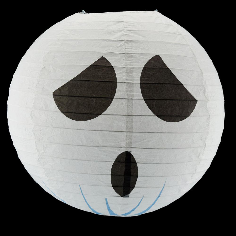 white paper lanterns with black ghost faces