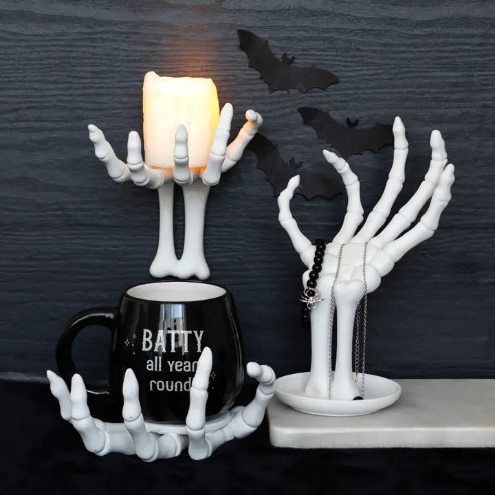 skeleton hand candle holder halloween table