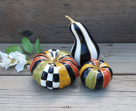 white painted gourds centerpiece fall table