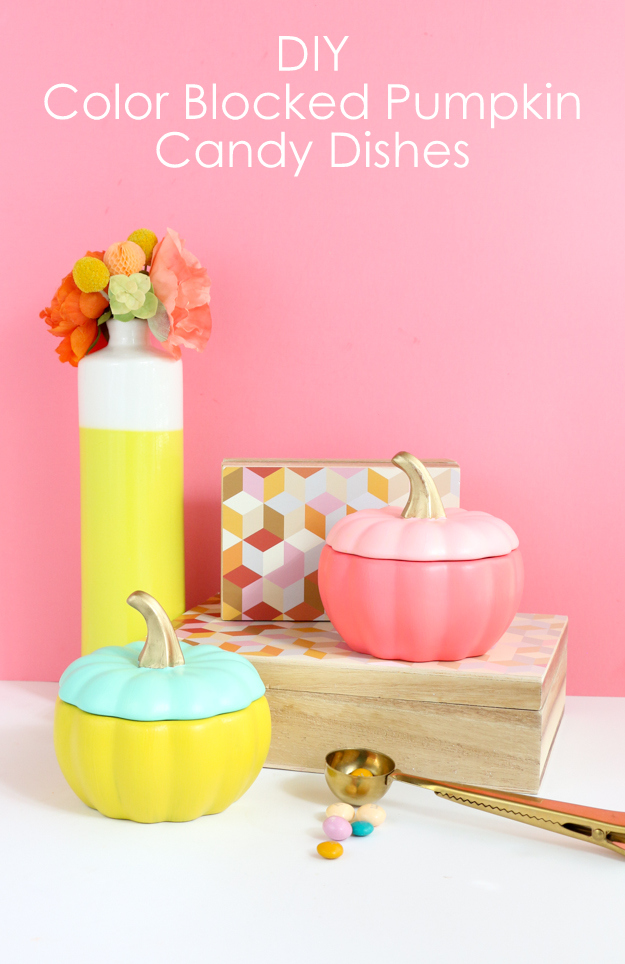 color blocked painted gourds centerpiece