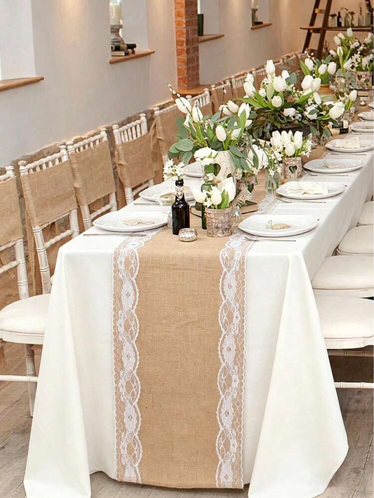 burlap tablecloth with lace trim