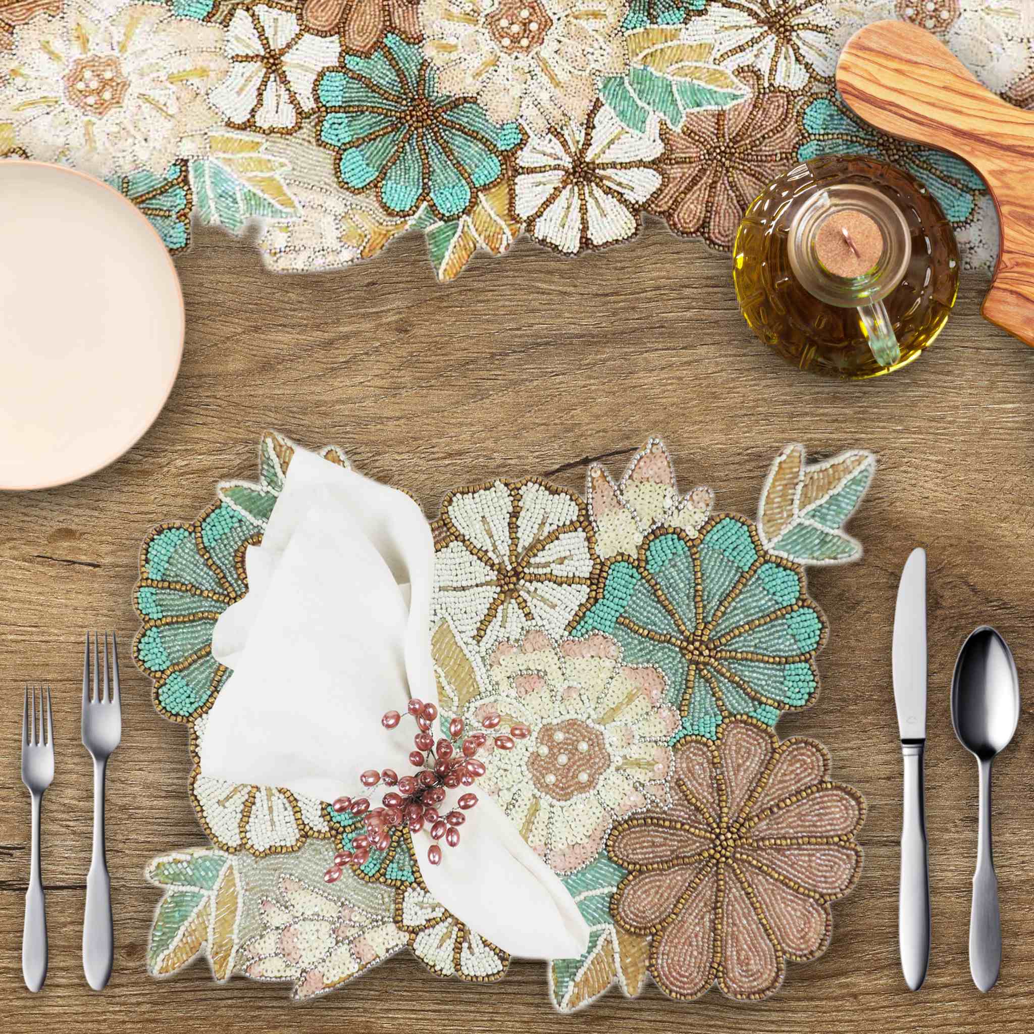 wooden bead autumn table runner