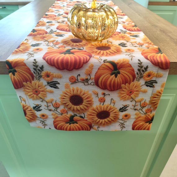 pumpkin print table runner fall decor