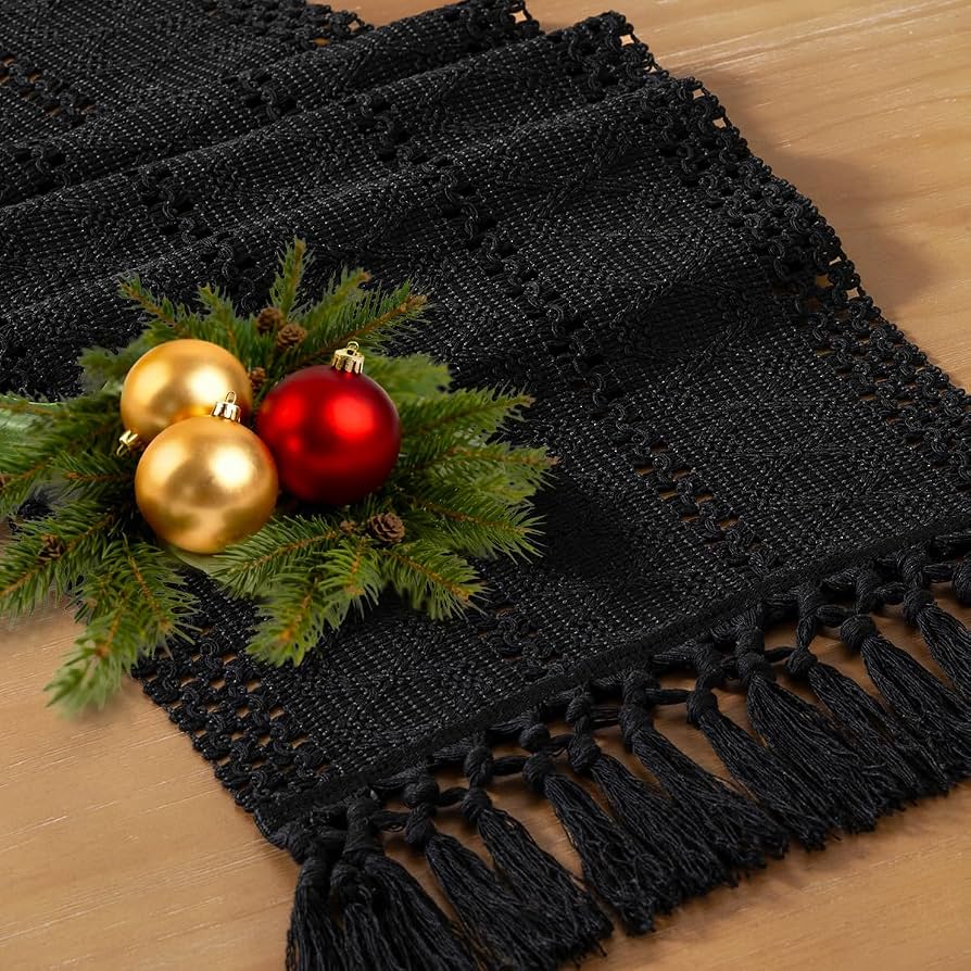 macrame autumn table runner with tassels