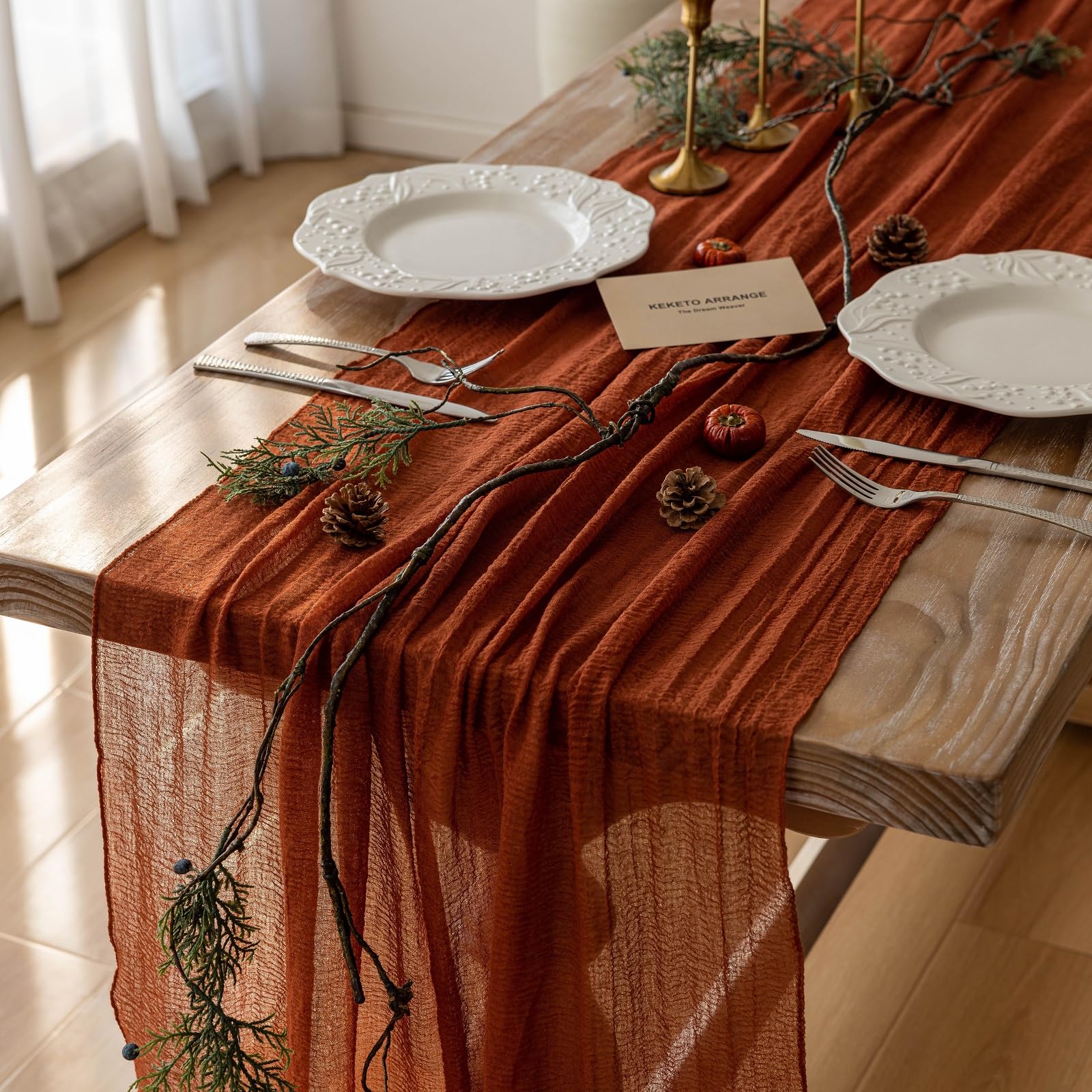 velvet fall table runner in rust color