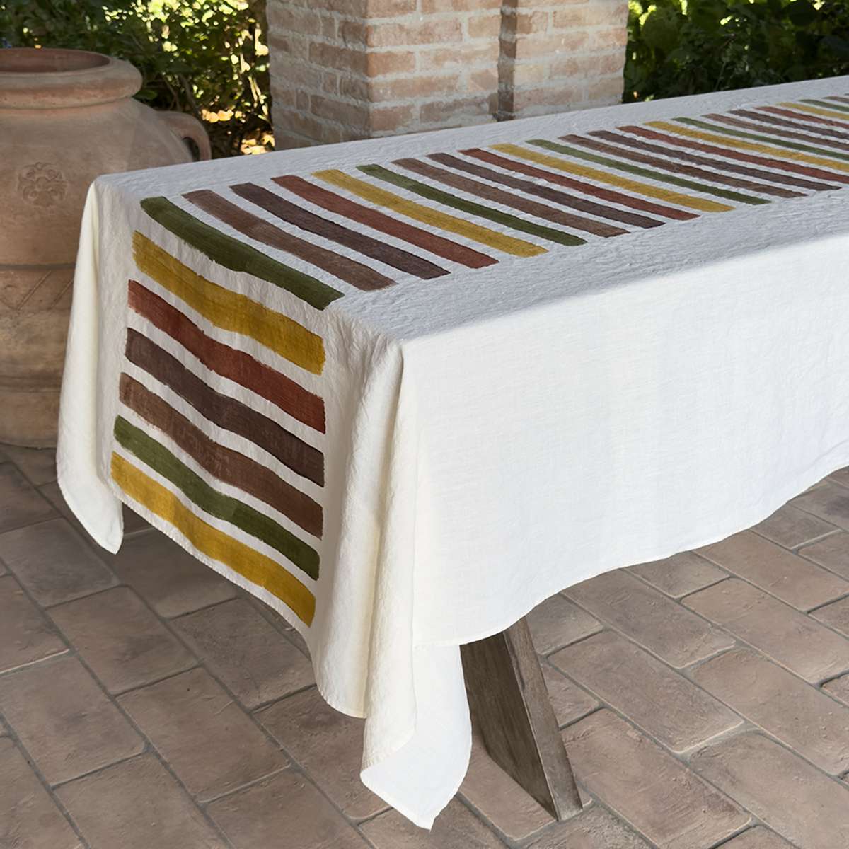 striped linen table runner earth tones