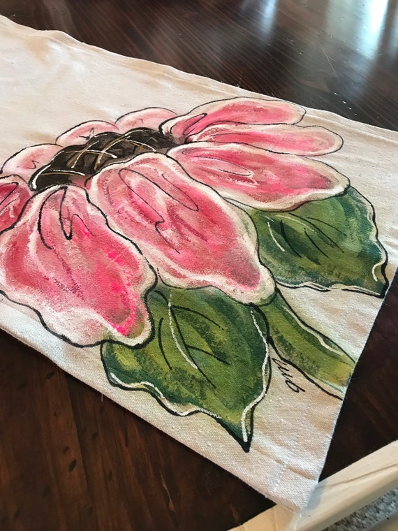 hand painted canvas table runner fall leaves