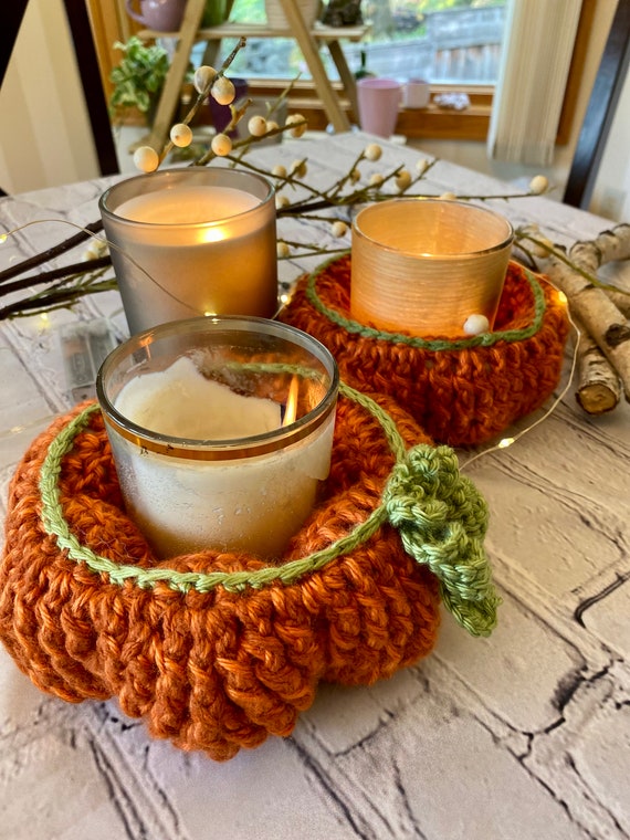 crochet pumpkin candle wrap around jar