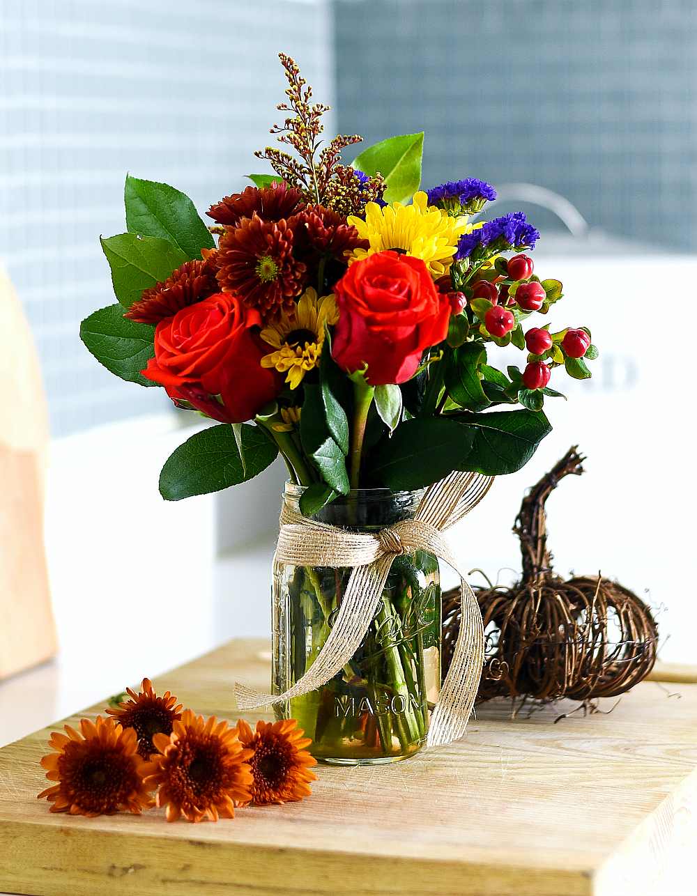 mason jar fall floral arrangement
