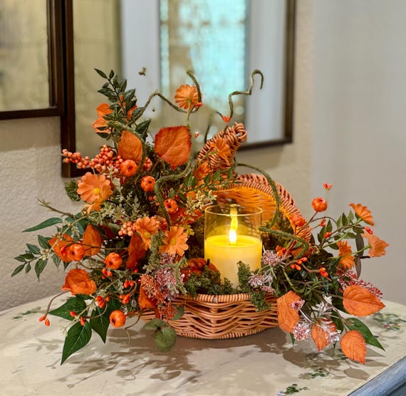woven basket autumn centerpiece fall floral arrangement