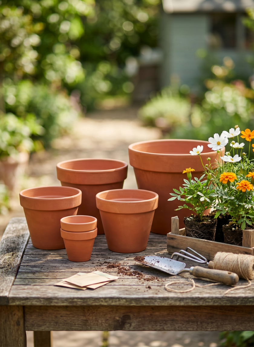 terracotta pots fall flowers
