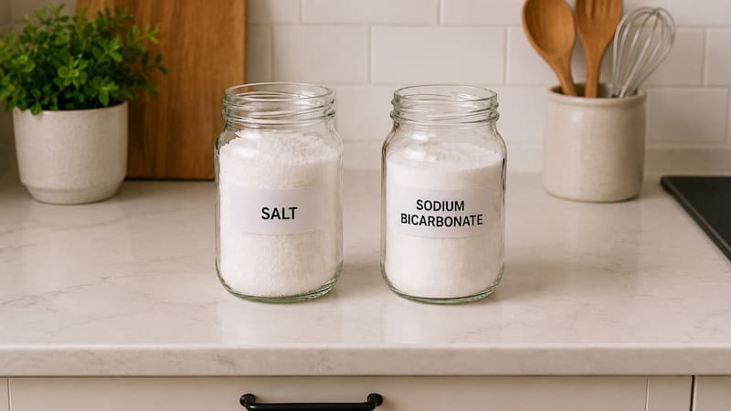 jar of baking soda on kitchen counter