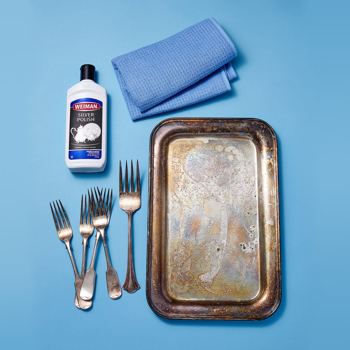 baking soda paste on silver tray