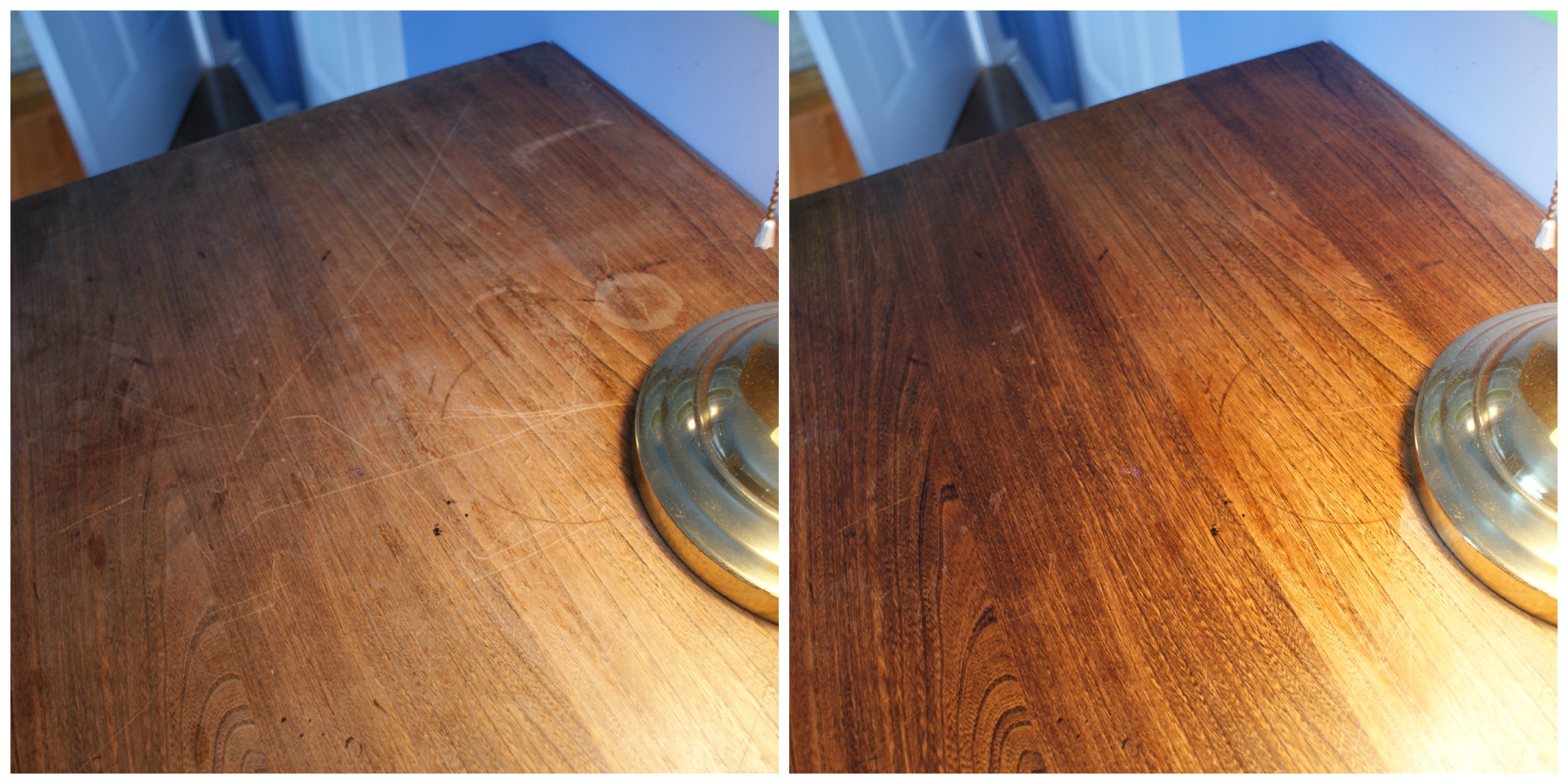 wood table polished with used cooking oil