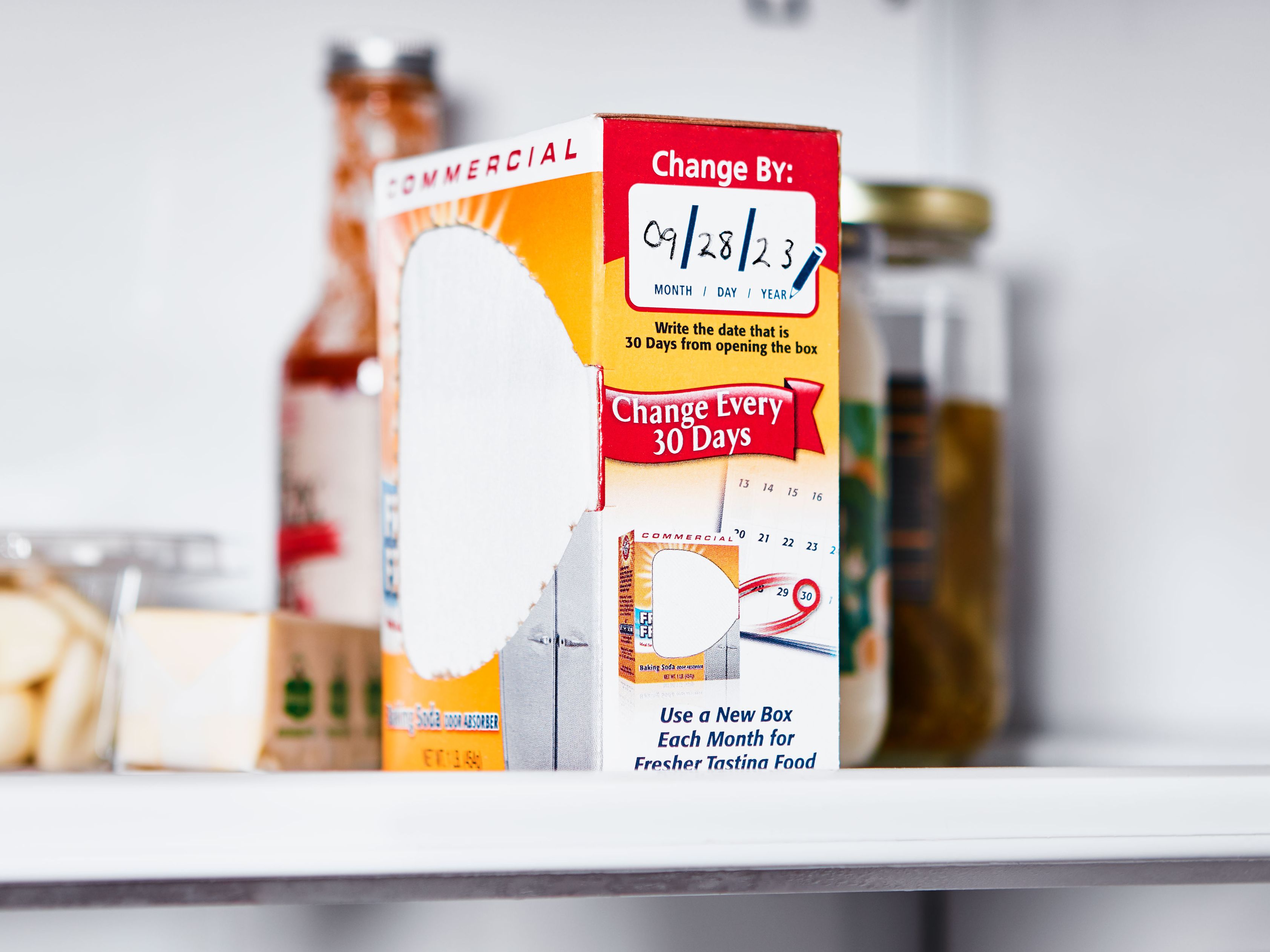 baking soda solution on refrigerator shelf