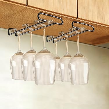under cabinet stemware rack holding wine glasses small kitchen storage hacks