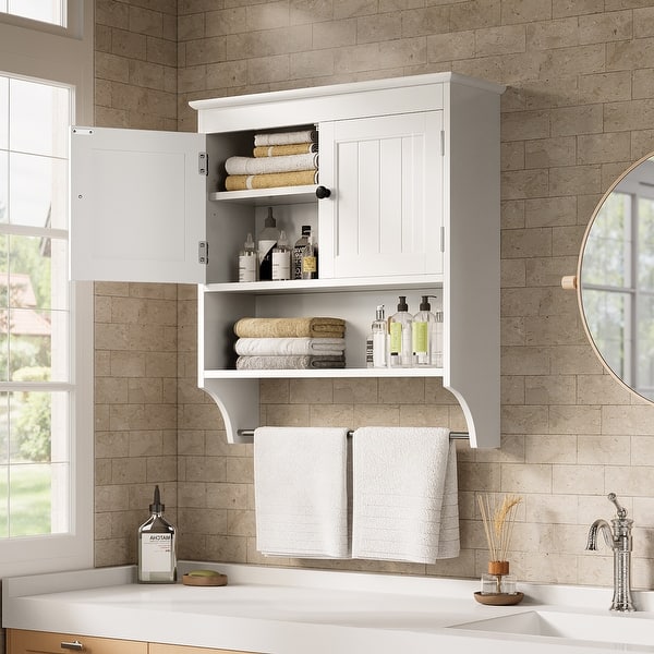over toilet bathroom shelf unit with towels