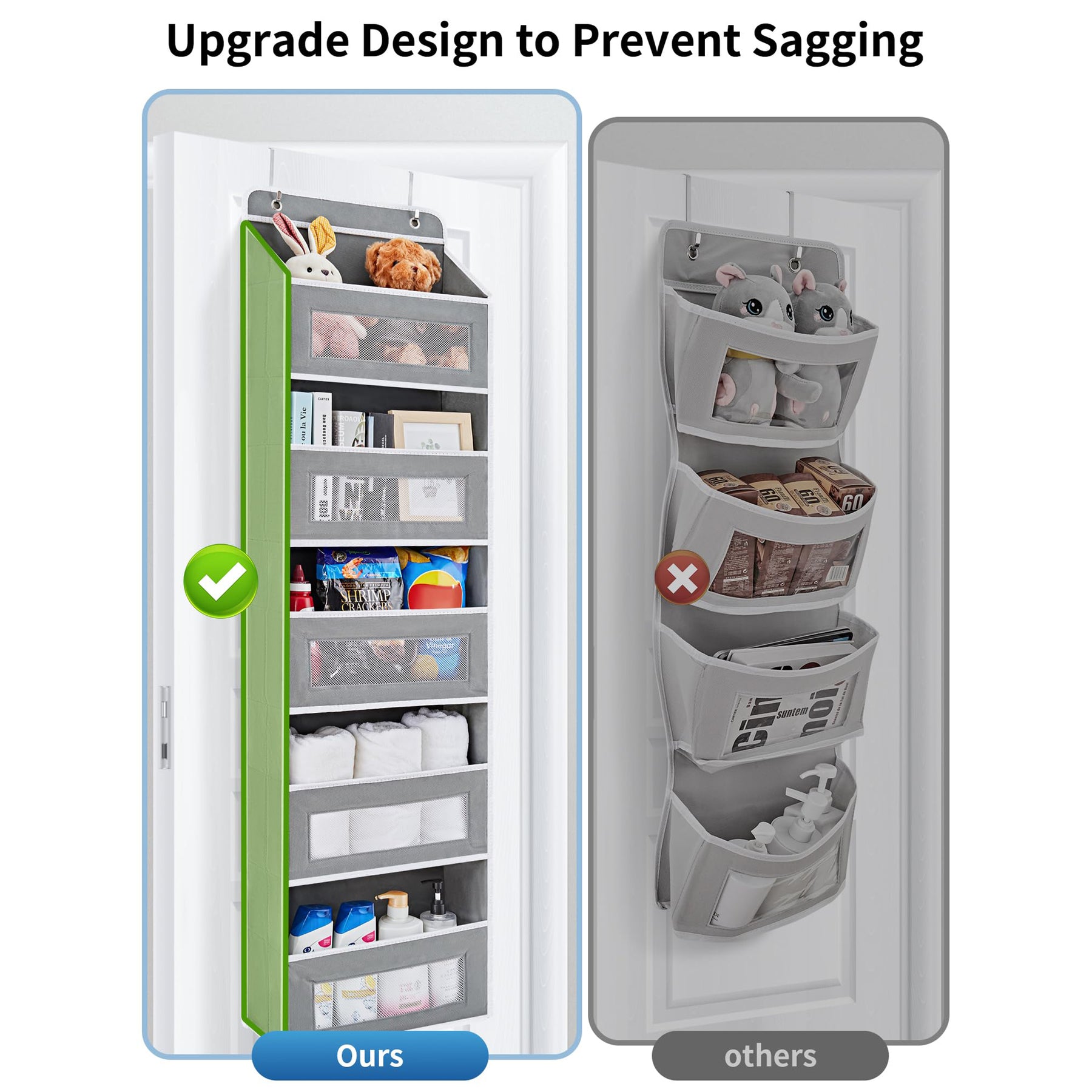 bathroom door with hanging organizer pockets