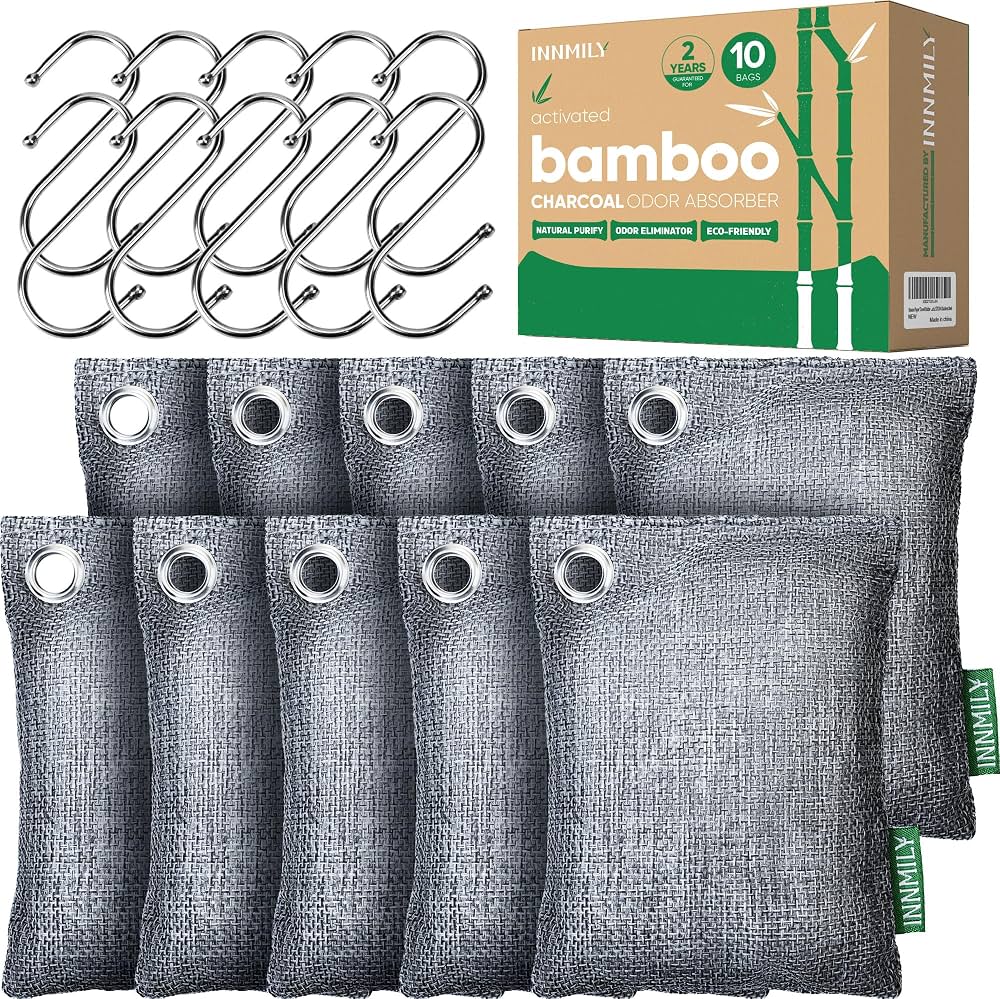 activated charcoal pouches on closet rod