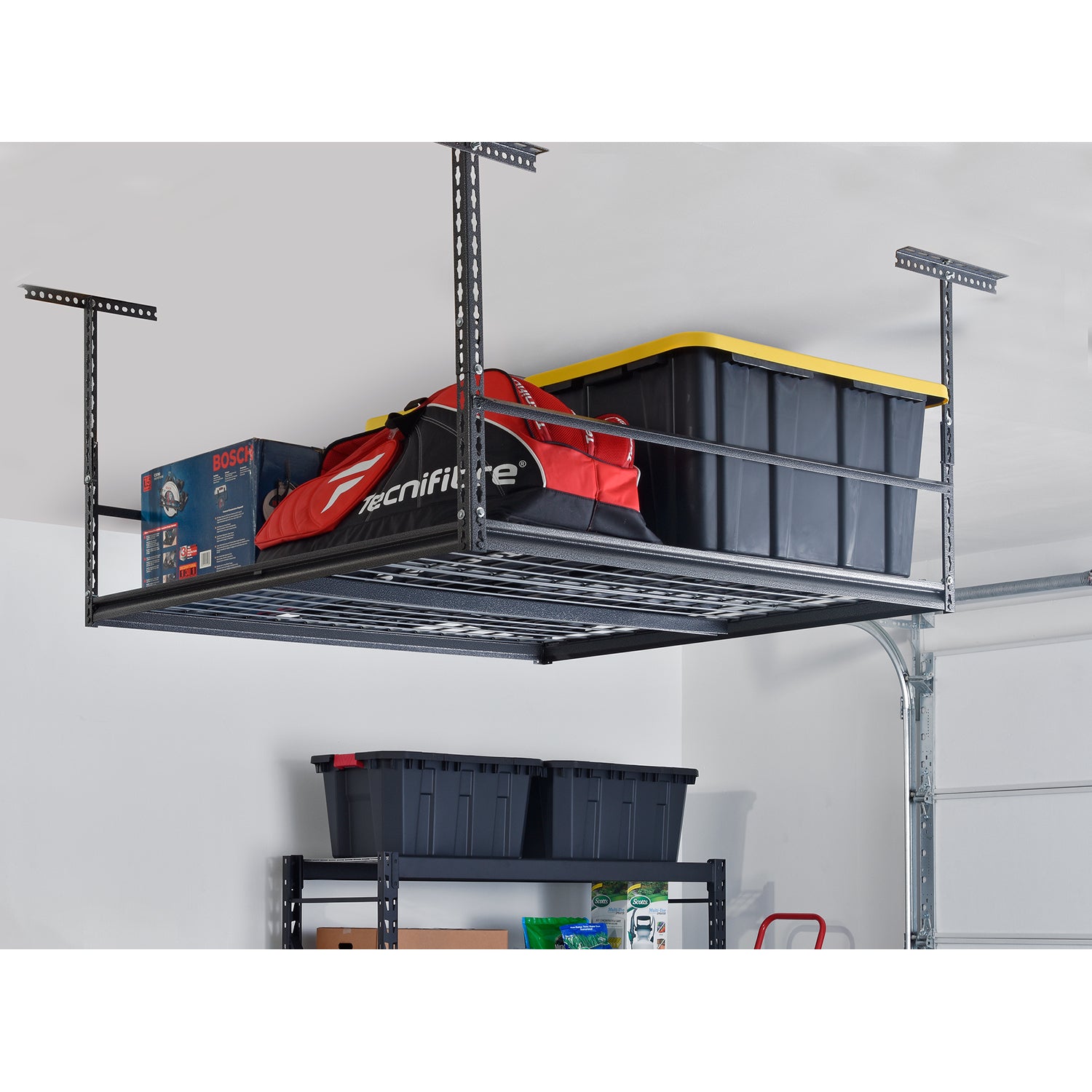 ceiling storage racks in garage
