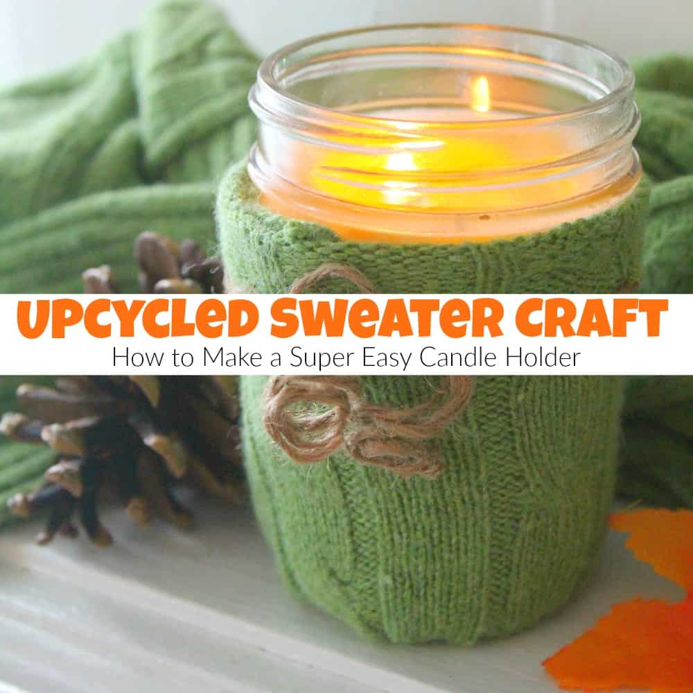 upcycled sweater candle holder