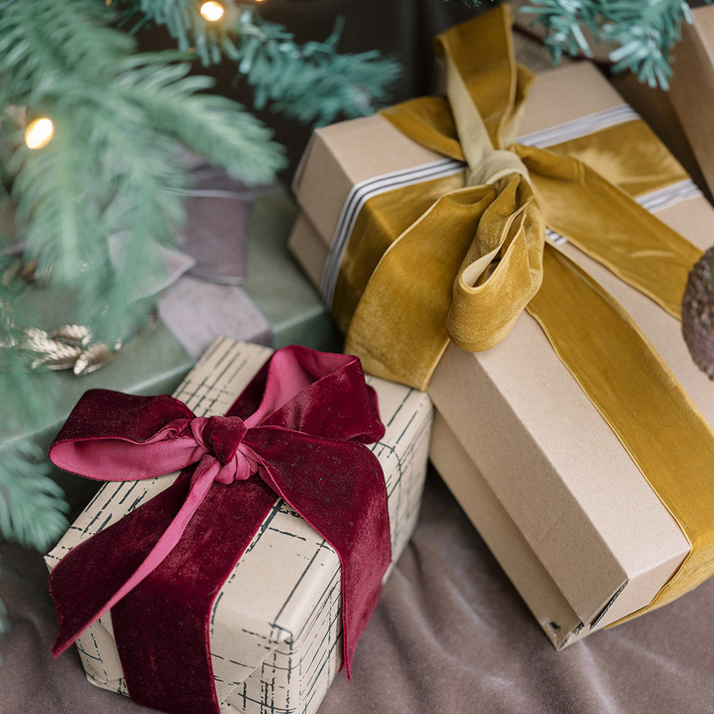 velvet ribbon on present