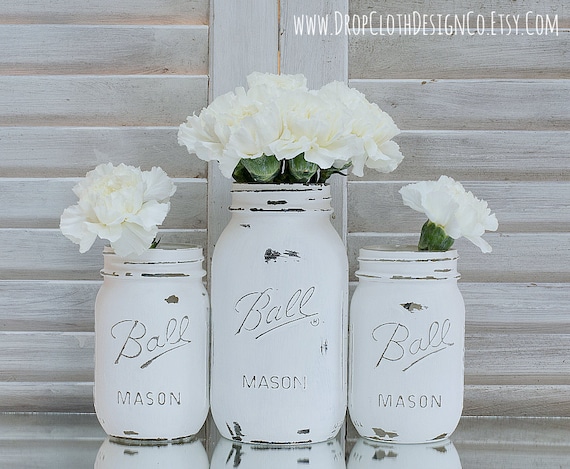 chalk painted mason jar with white finish