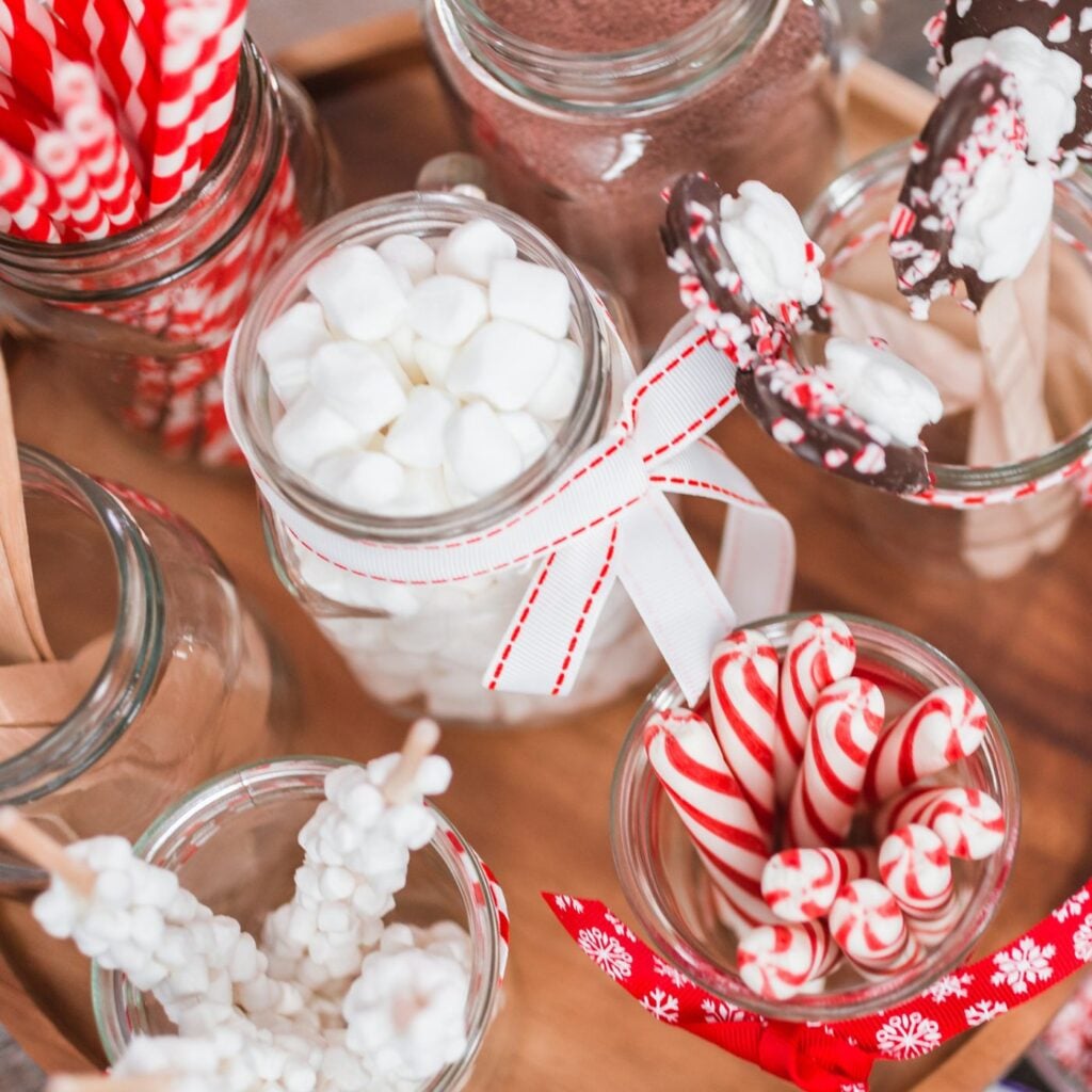 mason jar hot cocoa station with toppings