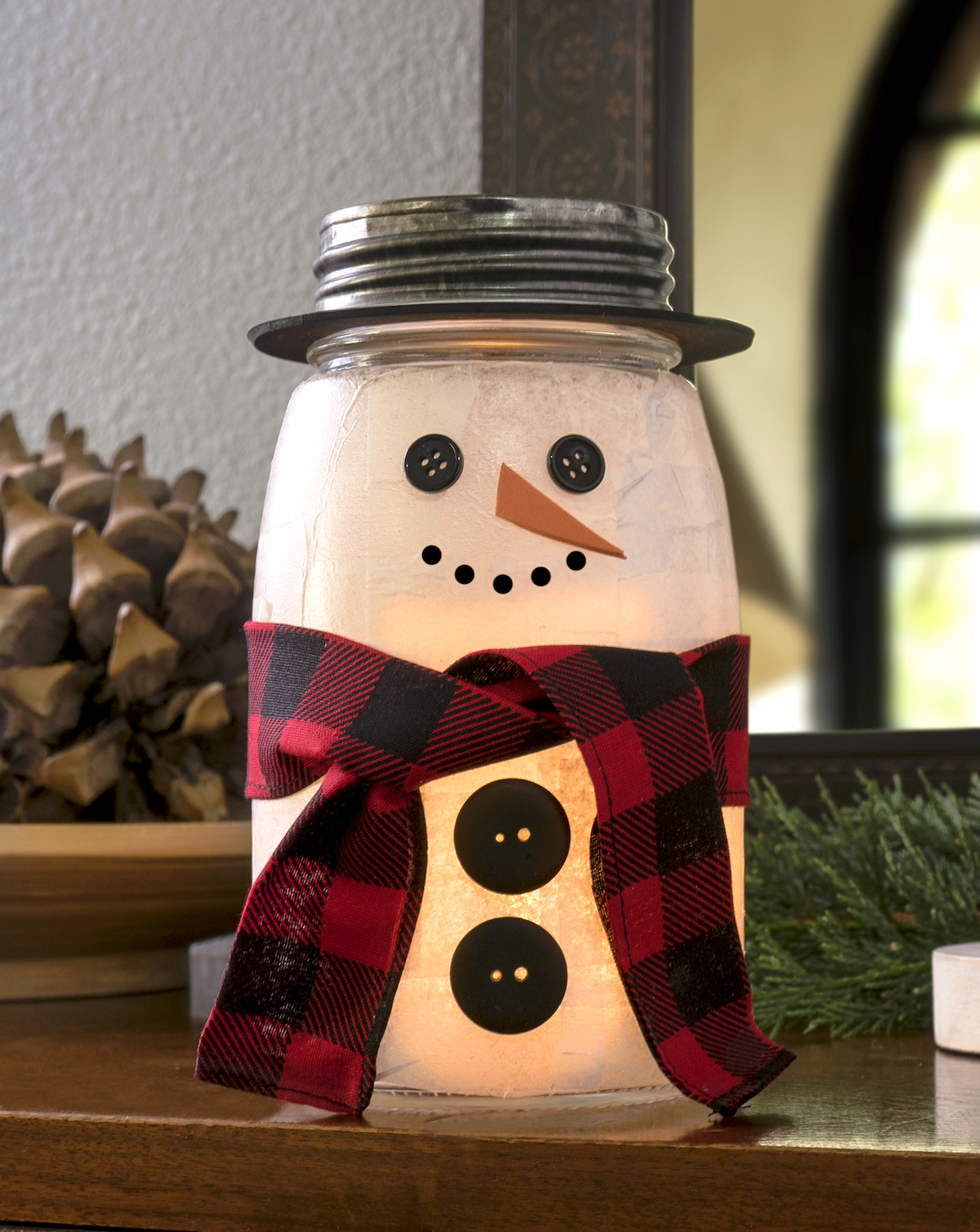mason jar snowman craft with scarf