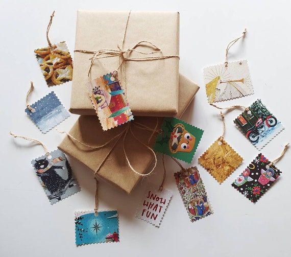 winter landscape recycled paper gift tag