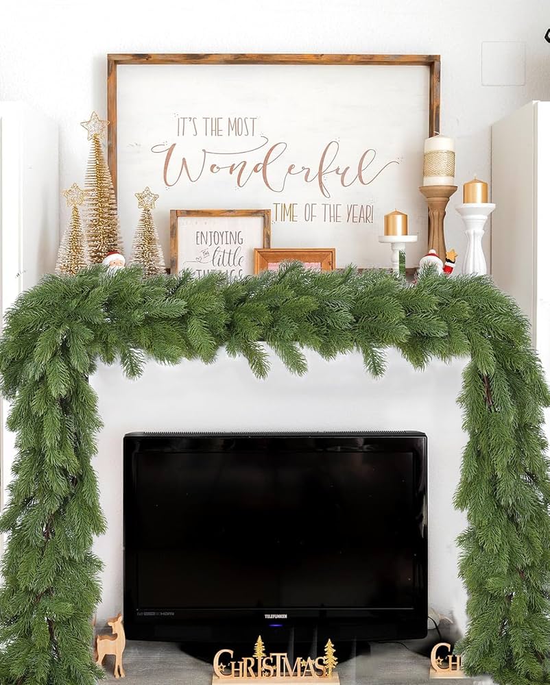 artificial pine garland mantel decor
