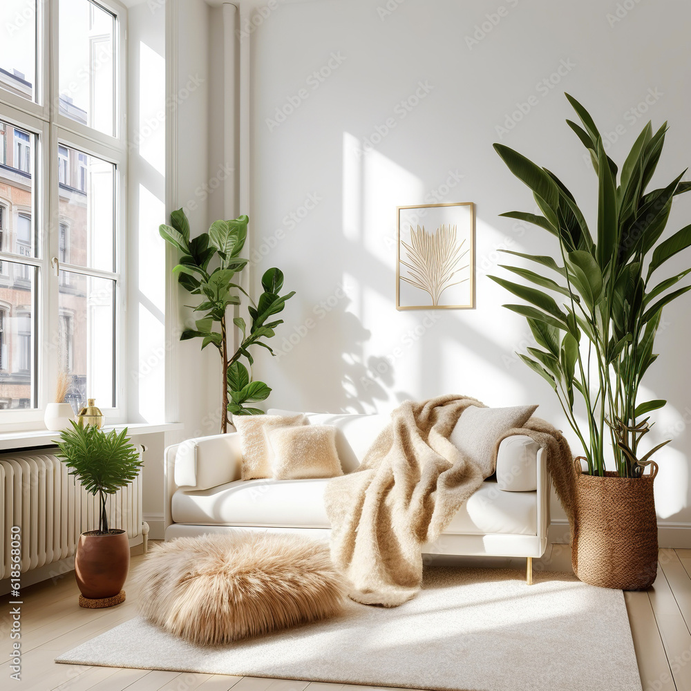 wool blanket on sofa scandinavian living room