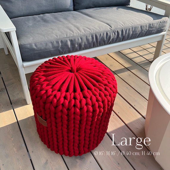 knit pouf in scandinavian living room