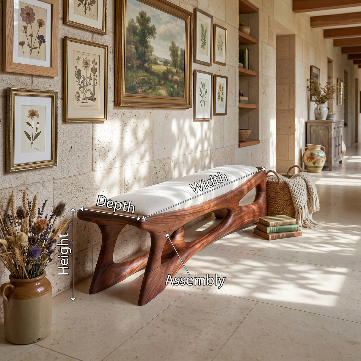 wooden bench scandinavian living room