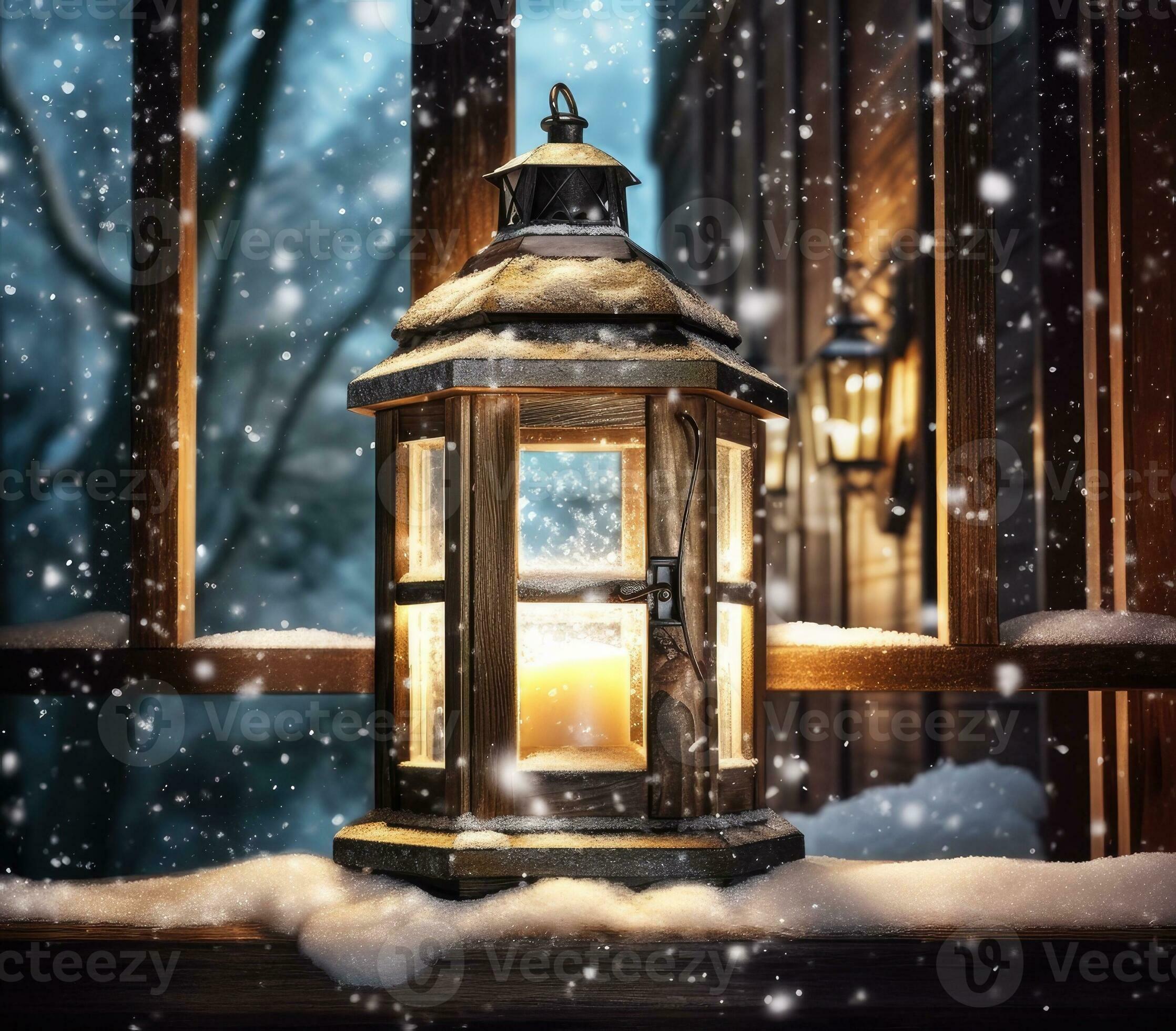 snowy garden lantern display