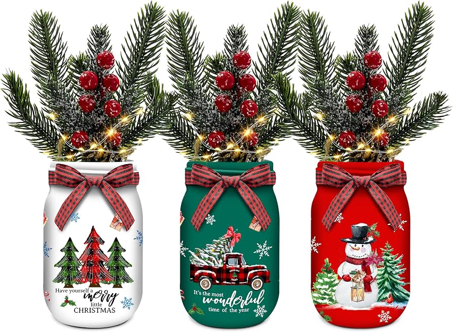 mason jar lantern with pine sprigs