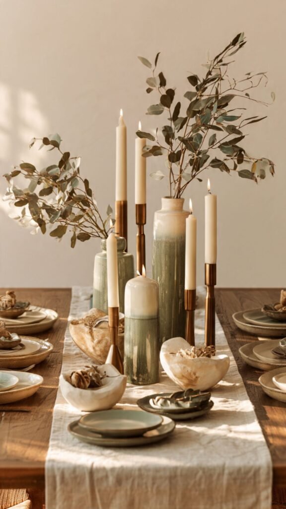 dining table with mixed height candles