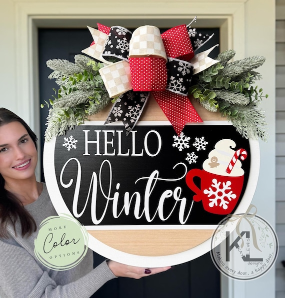 winter wreath hanging on front door