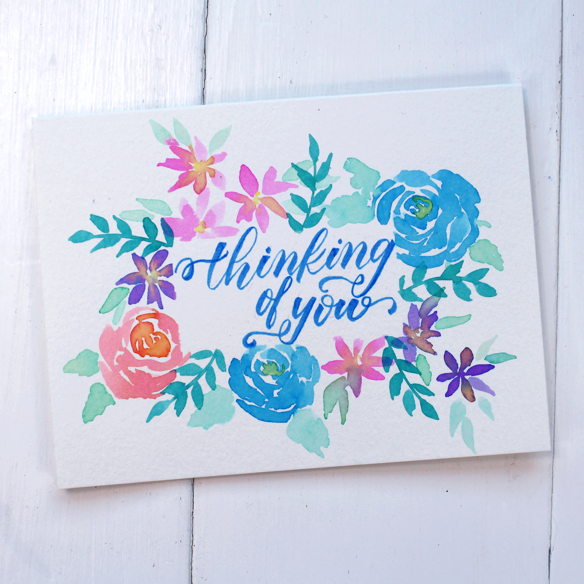 watercolor paper greeting card with paint