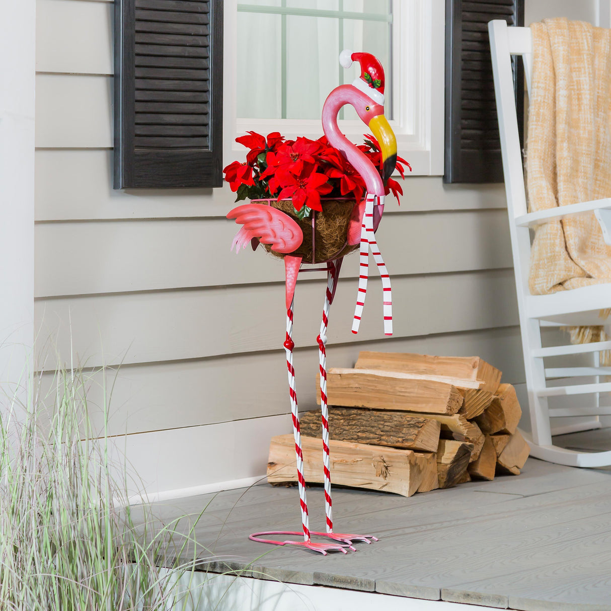 metal planters with holly winter