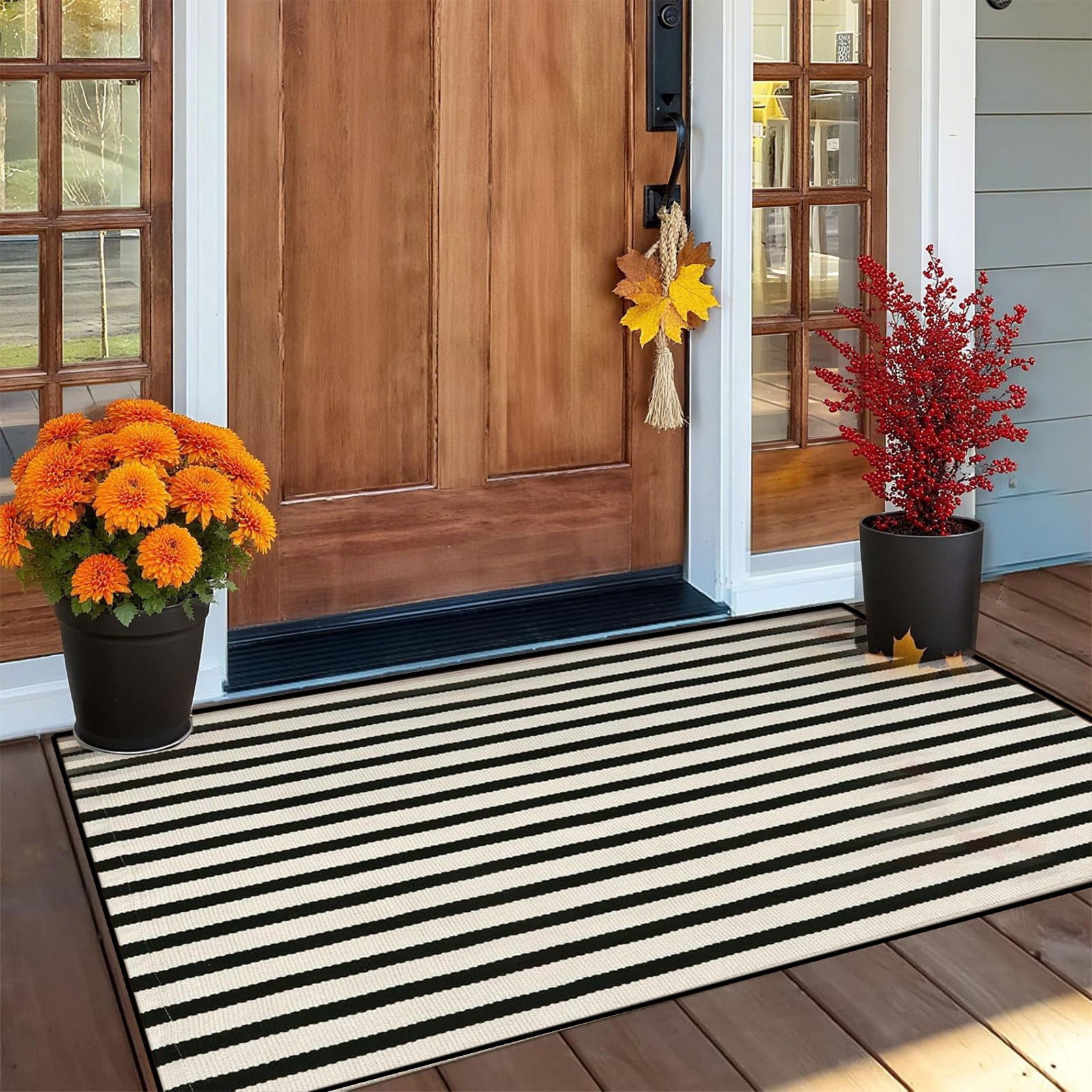 layered doormats winter entrance