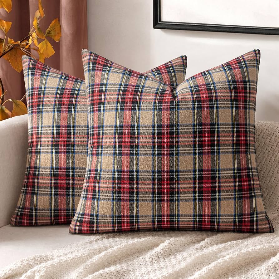 plaid pillow covers winter living room