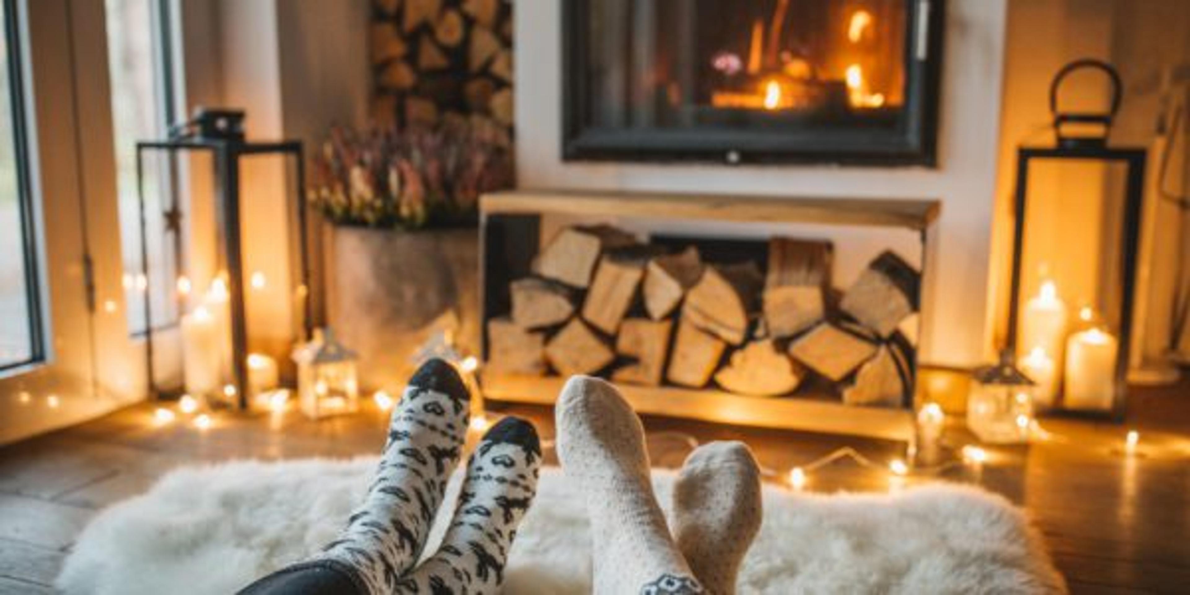string lights winter living room