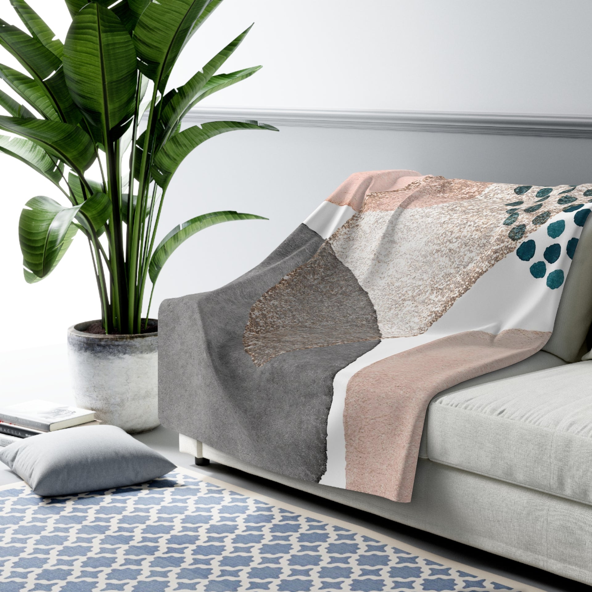 fleece throw blanket on sectional sofa