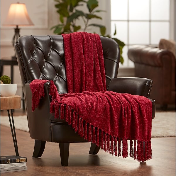 chenille throw blanket over leather chair