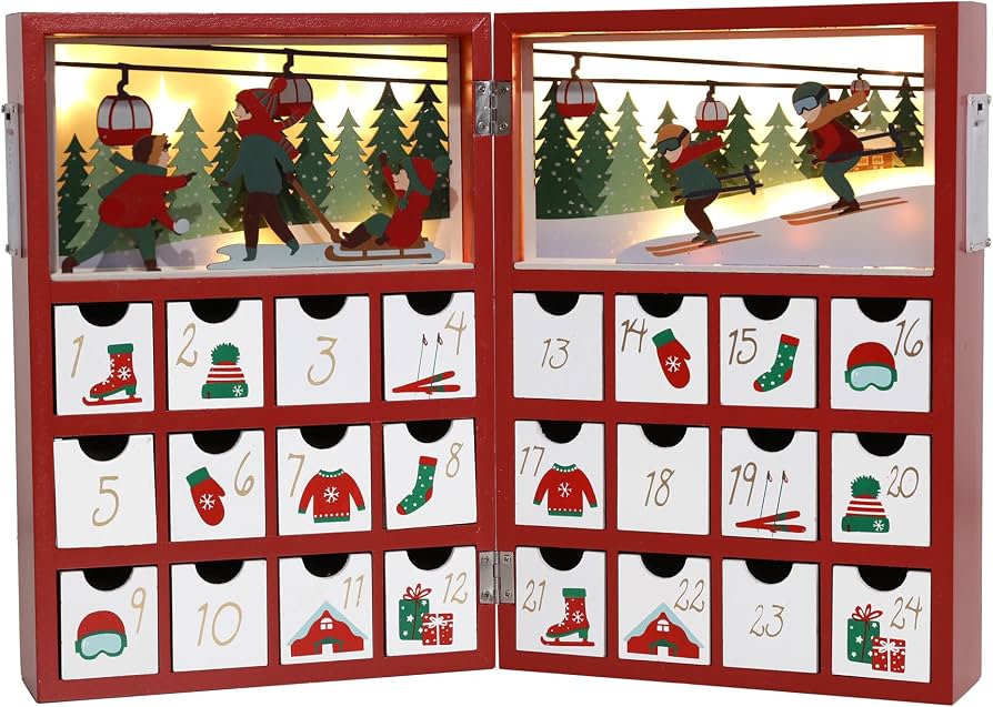 colorful wooden advent calendar with drawers